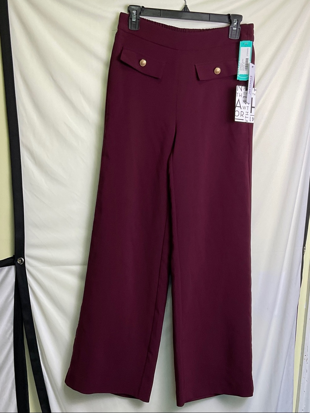 41 Hawthorn Brinn Wide-Leg Pants in Wine Burgundy with Gold Buttons